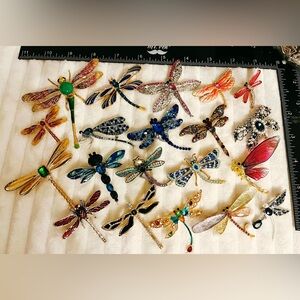 Huge Lot 20 Dragonfly Brooches Vintage Style Enamel Crystal Rhinestone Pins Set
